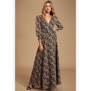 Lulu's Black Floral Maxi Dress with Yellow Accents